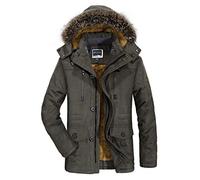 Parka veste pour hommes avec capuche fourrure poids lourd manteau d'hiver coupe-vent capuche Parka veste chaleur épaissir décontracté manteau Vêtements Vêtements pour la marche Voyage,Army green,XL