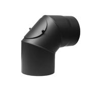 PARKANEX Tube de cheminée 90° avec ouverture de nettoyage Ø 150 mm Tube de fumée courbé en acier de 2 mm pour poêle à bois et cheminée Noir Tube de raccordement pour cheminée et tuyau d'évacuation des