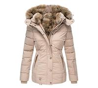 Parkas d'hiver pour Femmes Manteaux Chauds à Manches Longues Et à Capuche en Fourrure De Coupe éTroite Manteaux Militaires Solides DoubléS De Polaire (Abricot,XL)