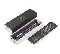 Parker 2025595 Vector stylo bille, rouge avec attributs chromés, pointe moyenne, encre bleue, coffret cadeau