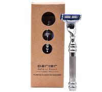 Parker 43M Rasoir à triple lame en métal avec cadre en laiton + poignée chromée texturée de luxe - Comprend une lame de rasoir Gillette Mach 3