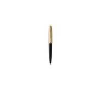 PARKER 51 Deluxe Bille, Corps Résine Noire + Capuchon plaqué or, Recharge noire pointe moyenne, Coffret cadeau
