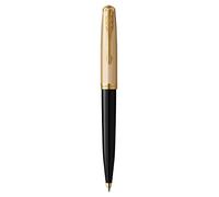Parker 51 Deluxe stylo bille | Corps noir et attributs dorés | Pointe moyenne en or 18 carats | Recharge d'encre noire | Livré dans son écrin