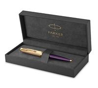 PARKER 51 Deluxe Bille, Corps Résine Prune + Capuchon plaqué or, Recharge noire pointe moyenne, Coffret cadeau
