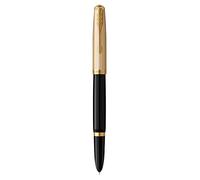 Parker 51 Deluxe stylo plume | Corps noir et attributs dorés | Plume fine en or 18 carats | Cartouche d'encre noire | Livré dans son écrin