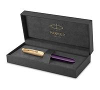 Parker 51 Deluxe stylo plume | Corps prune et attributs dorés | Plume fine en or 18 carats | Cartouche d'encre noire | Livré dans son écrin