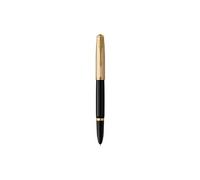Parker 51 Deluxe stylo plume | Corps noir et attributs dorés | Plume fine en or 18 carats | Cartouche d'encre noire | Livré dans son écrin