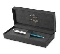 Parker 51 stylo bille | Corps bleu canard et attributs chromés | Pointe moyenne | Recharge d'encre noire | Livré dans son écrin