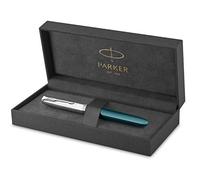 Parker 51 stylo plume | Corps bleu canard et attributs chromés | Plume fine | Cartouche d'encre noire | Livré dans son écrin
