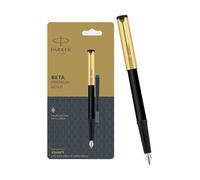 Parker Beta Premium Stylo plume rechargeable avec partie chromée dorée avec cartouche d'encre gratuite (1 pièce), encre - Bleu - Parfait pour offrir - Stylo de luxe pour écrivain