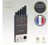 Parker cartouches d'encre pour stylo plume - longue - encre noire QUINK - Lot de 5 (emballage blister)