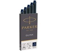 Parker cartouches d'encre pour stylo plume | longue | encre bleue/noire QUINK | Lot de 5