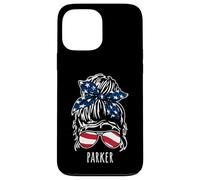 Parker Chignon pour cheveux désordonnés avec lunettes de soleil ruban USA Coque pour iPhone 13 Pro Max
