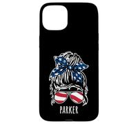 Parker Chignon pour cheveux désordonnés avec lunettes de soleil ruban USA Coque pour iPhone 15 Plus