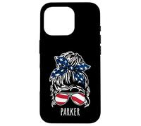 Parker Chignon pour cheveux désordonnés avec lunettes de soleil ruban USA Coque pour iPhone 16 Pro