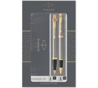 Parker Coffret cadeau IM Duo – Stylo bille et roller – Métal brossé, attributs dorés