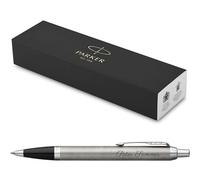 PARKER IM Core - Stylo à bille avec gravure - De qualité supérieure - Avec coffret cadeau - Mine noire - Cadeau personnalisé - Nom, anniversaire - En métal brossé C.C