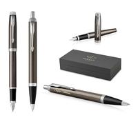 Parker IM Core Stylo plume et stylo à bille, avec gravure, de qualité supérieure, boîte cadeau, mine noire, cadeau personnalisé, nom, anniversaire, (Dark Espresso C.C)