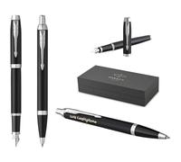 Parker IM Core Stylo-plume et stylo à bille, avec gravure, de qualité supérieure, boîte cadeau, mine noire, cadeau personnalisé, nom, anniversaire, noir mat C.C