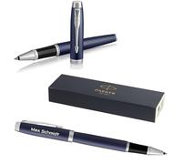 PARKER IM Core - Stylo Roller avec gravure - Stylo de qualité supérieure - Boîte cadeau - mine noire - Cadeau personnalisé - Nom, anniversaire (Matte Blue C.C)