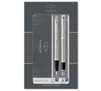 Parker IM Duo coffret-cadeau avec stylo bille et stylo plume | Acier inoxydable avec attributs chromés | recharge et cartouche d’encre bleue | coffret-cadeau