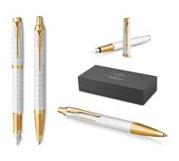 PARKER IM Pearl G.C Stylo plume et stylo à bille avec gravure de qualité supérieure Encre bleue Coffret cadeau Cadeau d'anniversaire