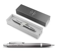Parker IM Rituals - Stylo à bille rétractable gris chromé - Avec gravure - De qualité supérieure - Coffret cadeau - Cadeau personnalisé - Anniversaire - Gris chromé