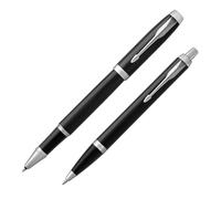 Parker IM Set Stylo Bille et Rollerball Noir avec finitions chrome