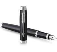 Parker IM Stylo à plume | Noir mat avec attributs chromés | Pointe moyenne à encre bleue | Boîte cadeau