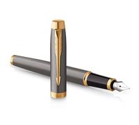 Parker IM Stylo Plume | Laque Grise avec Finitions Or | Plume Fine en Acier Inoxydable Poli | Cartouche d'Encre Bleue | Coffret Cadeau | Cadeaux de Fin d'Études Parfaits