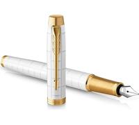 Parker IM Stylo Plume | Laque nacrée premium avec attributs dorés | Stylo Plume Pointe Fine avec encre bleue | Boîte cadeau
