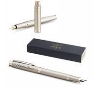 PARKER IM Stylo-plume monochrome gravure | Qualité supérieure | Boîte cadeau | Cartouche bleue | Élégant | Nom | Anniversaire