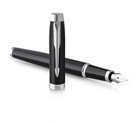 PARKER IM stylo plume | noir mat avec finitions chrome | pointe fine avec encre bleue | coffret cadeau