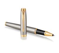 PARKER IM Stylo roller, métal brossé, Recharge noire pointe fine, Coffret cadeau