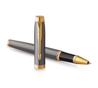 Parker IM Stylo Roller | Laque Grise avec Finitions Or | Pointe Fine en Acier Inoxydable | Recharge d'Encre Noire | Coffret Cadeau | Cadeaux de Fin d'Études Parfaits