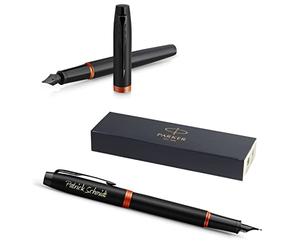 PARKER IM Vibrant Rings Stylo plume avec gravure | Stylo de qualité supérieure | Boîte cadeau | Pantrone bleue | Élégant | Cadeau personnalisé | Nom | Gravé | Anniversaire (Orange)