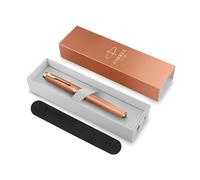 Parker IM Writing Rituals Stylo plume | Finition orange réconfortante avec dégradé et bordures dorées | Pointe moyenne | Encre bleue | Coffret cadeau avec étui en velours
