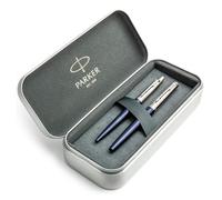 Parker Jotter Coffret cadeau stylo plume et stylo à bille Bleu roi CT Pointe moyenne Coffret cadeau en métal de luxe inclus