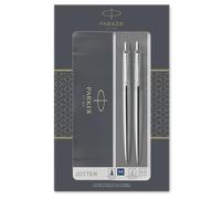 Parker Jotter Duo Coffret-cadeau avec Stylo Bille et Portemine criterium (0,5mm) | Acier inoxydable avec attributs chromés | Fourniture scolaire | boîte de 2