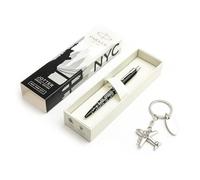Parker Jotter Global Icons New York Coffret cadeau avec stylo à bille - Édition limitée avec porte-clés avion - Garniture chromée - Design emblématique inspiré par NYC