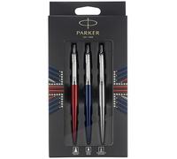 Parker Jotter London Coffret Trio Discovery : stylo bille (bleu roi)stylo gel (rouge) et portemine (acier inoxydable)