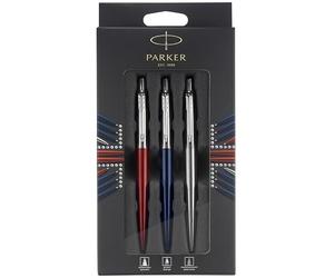 Parker Jotter London Coffret Trio Discovery : stylo bille (bleu roi)stylo gel (rouge) et portemine (acier inoxydable)