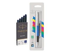 Parker Jotter Originals 2096858 Stylo plume | Finition bleue classique | Pointe moyenne | Ensemble d'encre bleue et noire avec encres bleues supplémentaires