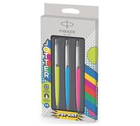 Parker Jotter Originals stylos bille | Collection Pop Art | citron vert, bleu ciel et rose vif avec finition chrome | pointe moyenne | encre bleue | 3 unités