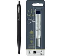 Parker Jotter Stylo à bille XL | Noir mat monochrome | Pointe moyenne | Encre bleue | Coffret cadeau | Lot de 3 recharges de stylo à encre noire QUINKflow