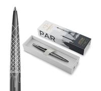 Parker Jotter Stylo bille | Édition spéciale | Gris Paris avec finition chrome | Pointe moyenne | Encre bleue | Coffret cadeau géométrique