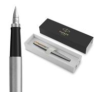 Parker Jotter stylo plume | acier inoxydable avec attributs or | pointe moyenne | encre bleue | coffret cadeau