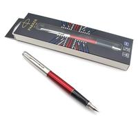 Parker Jotter Stylo-plume en acier inoxydable - Laque rouge Kensington - Pointe moyenne - Édition London
