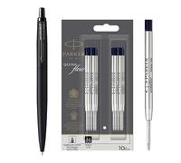 Parker Jotter XL - Stylo à bille noir mat monochrome | Pointe moyenne | Encre bleue | Coffret cadeau | Lot de 10 recharges de stylo à encre noire QUINKflow