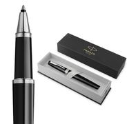 Parker Meridian Stylo roller | Laque noire avec garnitures chromées | Plume fine | Stylos pour l'écriture et Fournitures de papeterie | Encre noire | Boîte cadeau de luxe